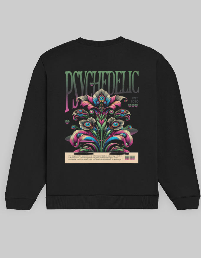 Back-Psychedelic Cotton Sweatshirt | 300 GSM Fleece Unisex Casual Wear-Black.jpg