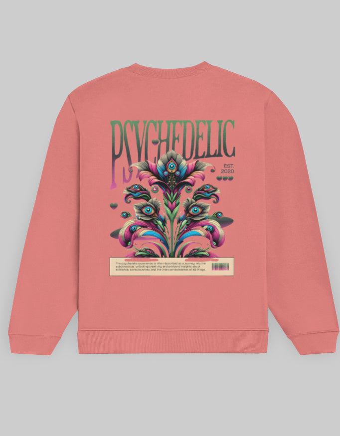 Back-Psychedelic Cotton Sweatshirt | 300 GSM Fleece Unisex Casual Wear-Coral.jpg