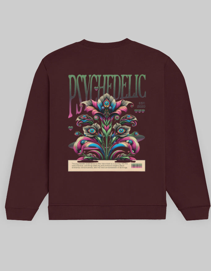 Back-Psychedelic Cotton Sweatshirt | 300 GSM Fleece Unisex Casual Wear-Maroon.jpg
