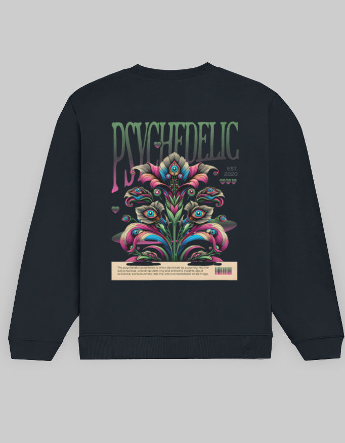 Back-Psychedelic Cotton Sweatshirt | 300 GSM Fleece Unisex Casual Wear-Nav Blue.jpg