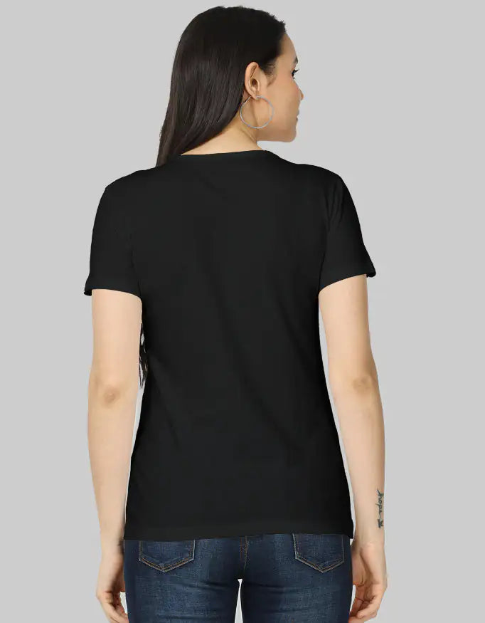 Back_Black Genz Pigeon Flower Women’s Classic Cotton T-Shirt | Regular Fit | 180 GSM-Genzprints.jpg