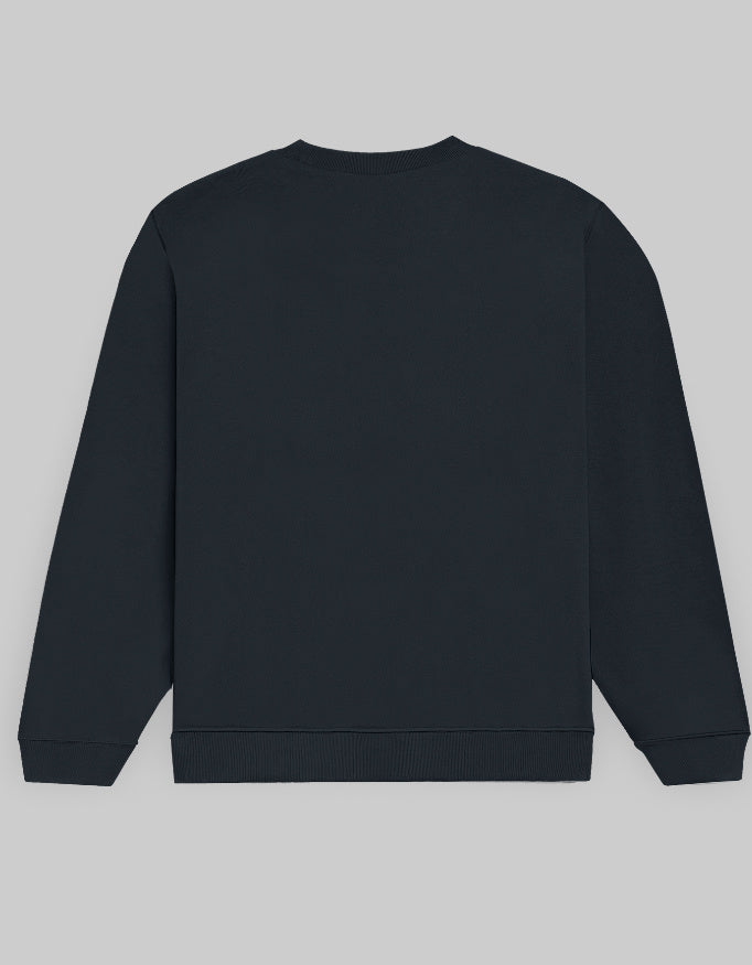 Back Fresh Bloom Cotton Fleece Sweatshirt Unisex 300 GSM Navy Blue.jpg
