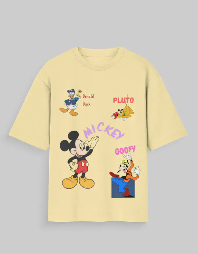 Beige-Mickey Unisex Oversized Cotton T-Shirt | 180 GSM Casual Streetwear Fit-Genzprints.jpg
