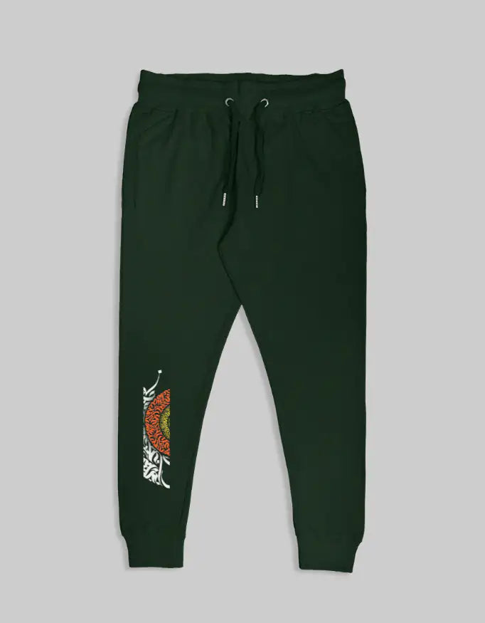 Bottle Green-Right_Shoulder-Unisex_Cotton_Joggers_260_GSM_Ribbed_Waist_Cuffs_Relaxed_Fit-Genzprint.jpg