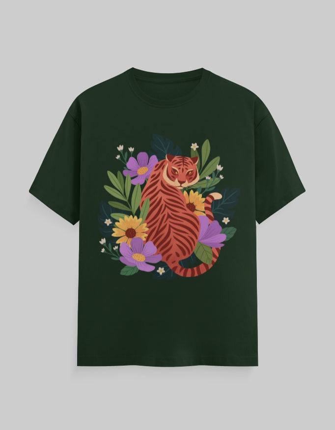 Bottle Green -“Majestic Tiger” Unisex Classic Crew T-Shirt – 100% Cotton 180 GSM Regular Fit Graphic Tee-Genzprints.jpg