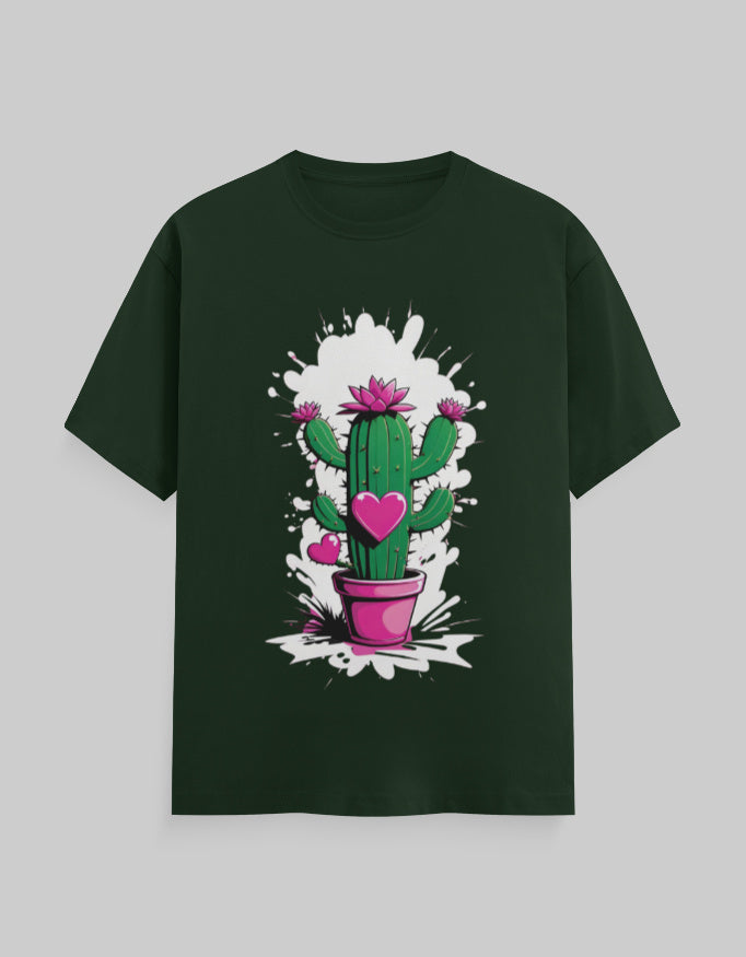 Bottle Green “Lotus on Cactus” Unisex Classic Crew T-Shirt – 100% Cotton 180 GSM Regular Fit Graphic Tee-Genzprints.jpg