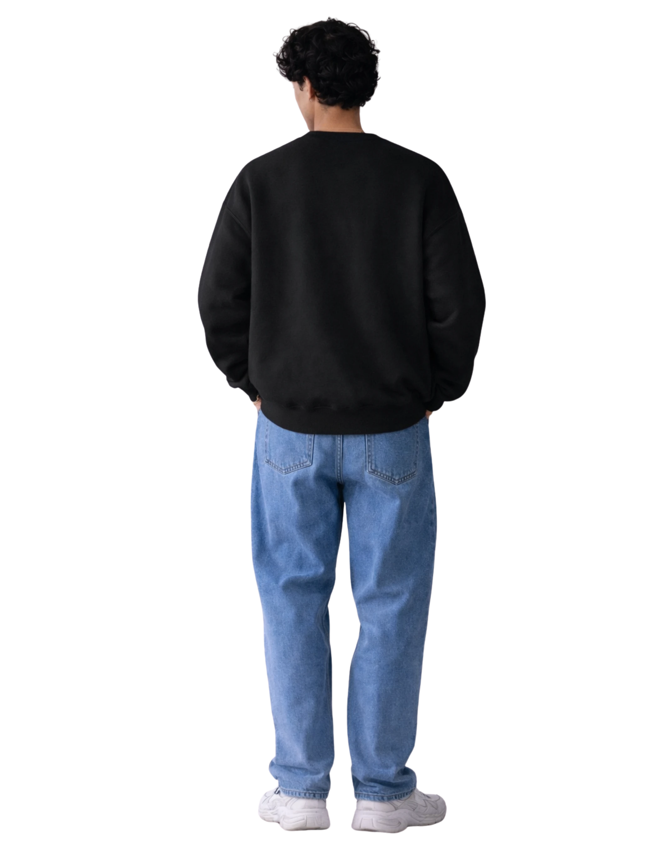 Person wearing a white sweatshirt with an Celestail graphic and text on a Black background