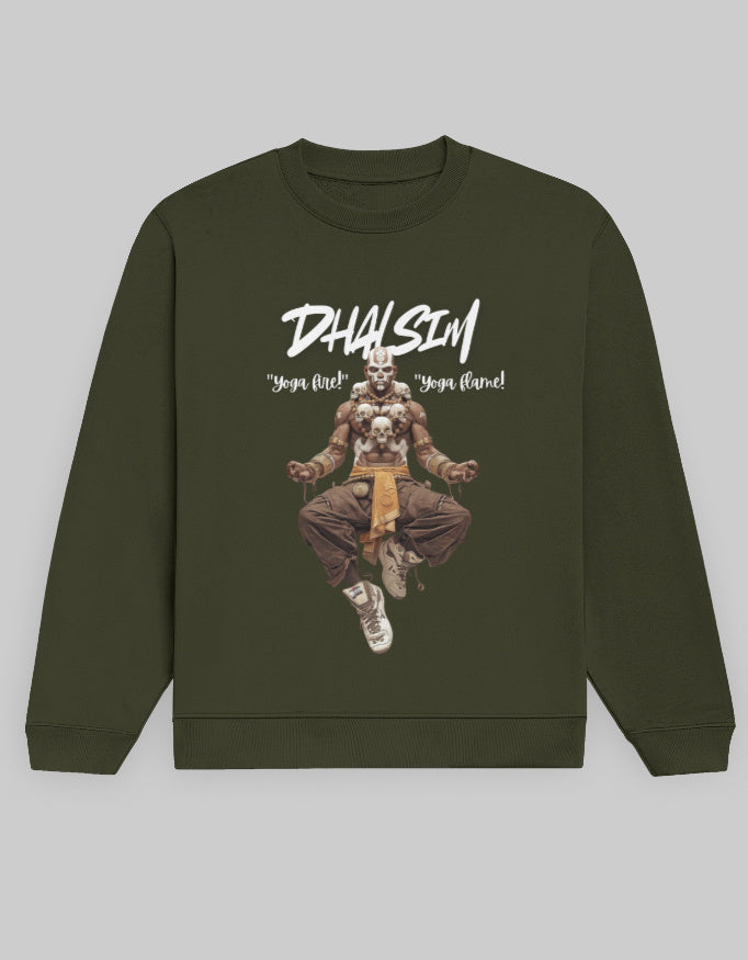 Dhalsim Cotton Fleece Sweatshirt Unisex 300 GSM Olive Green.jpg