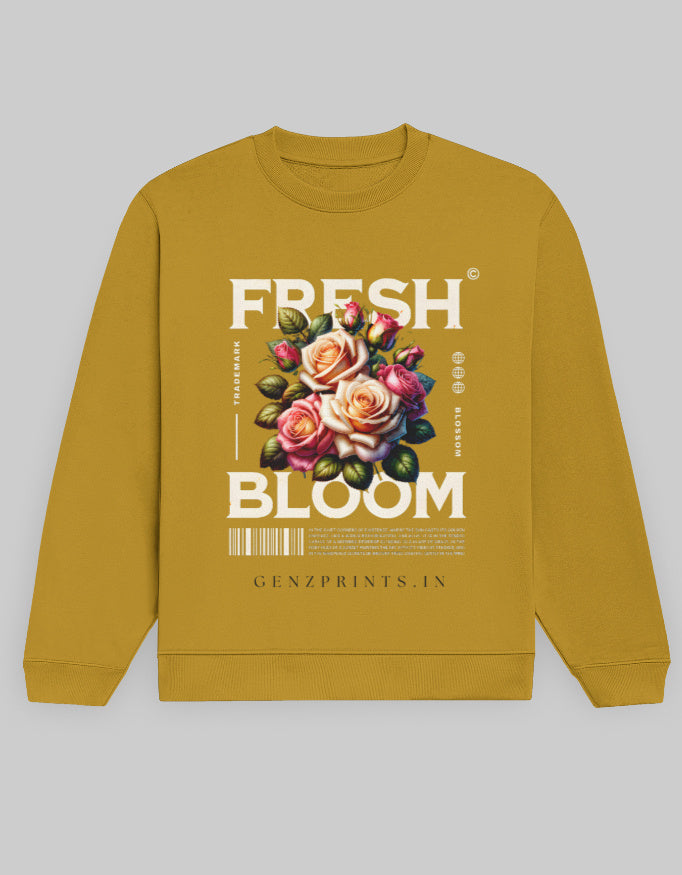 Fresh Bloom Cotton Fleece Sweatshirt Unisex 300 GSM Mustard Yellow.jpg