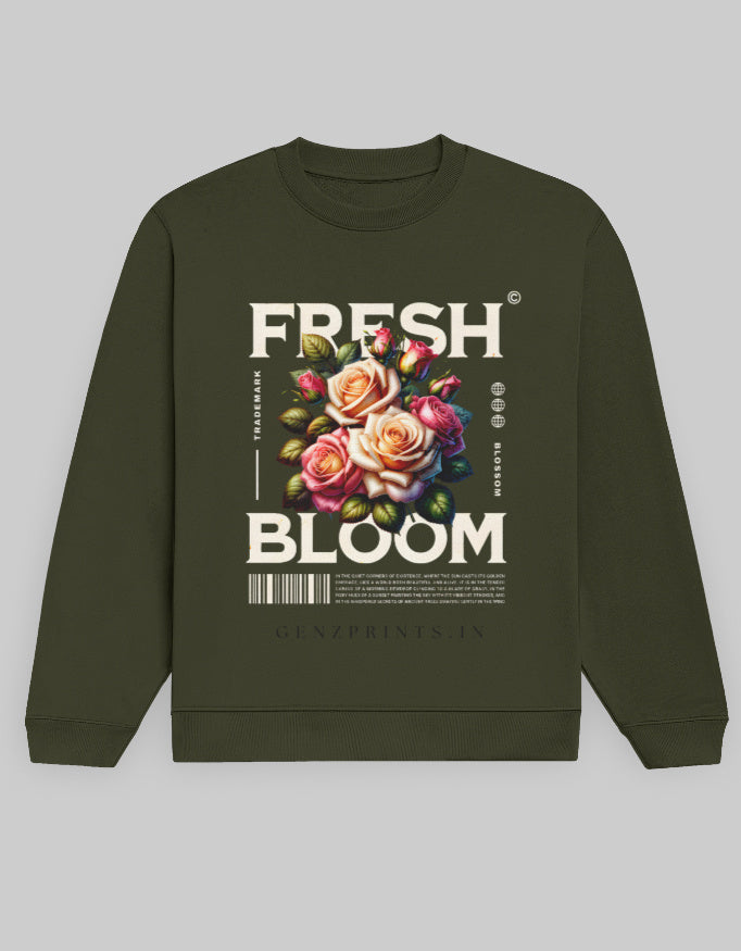 Fresh Bloom Cotton Fleece Sweatshirt Unisex 300 GSM Olive Green.jpg