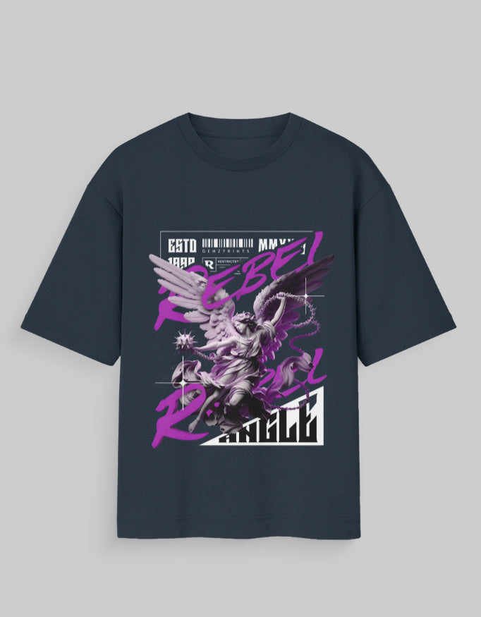 Front Rebel Oversized Cotton T-Shirt Unisex 180 GSM Navy blue.jpg