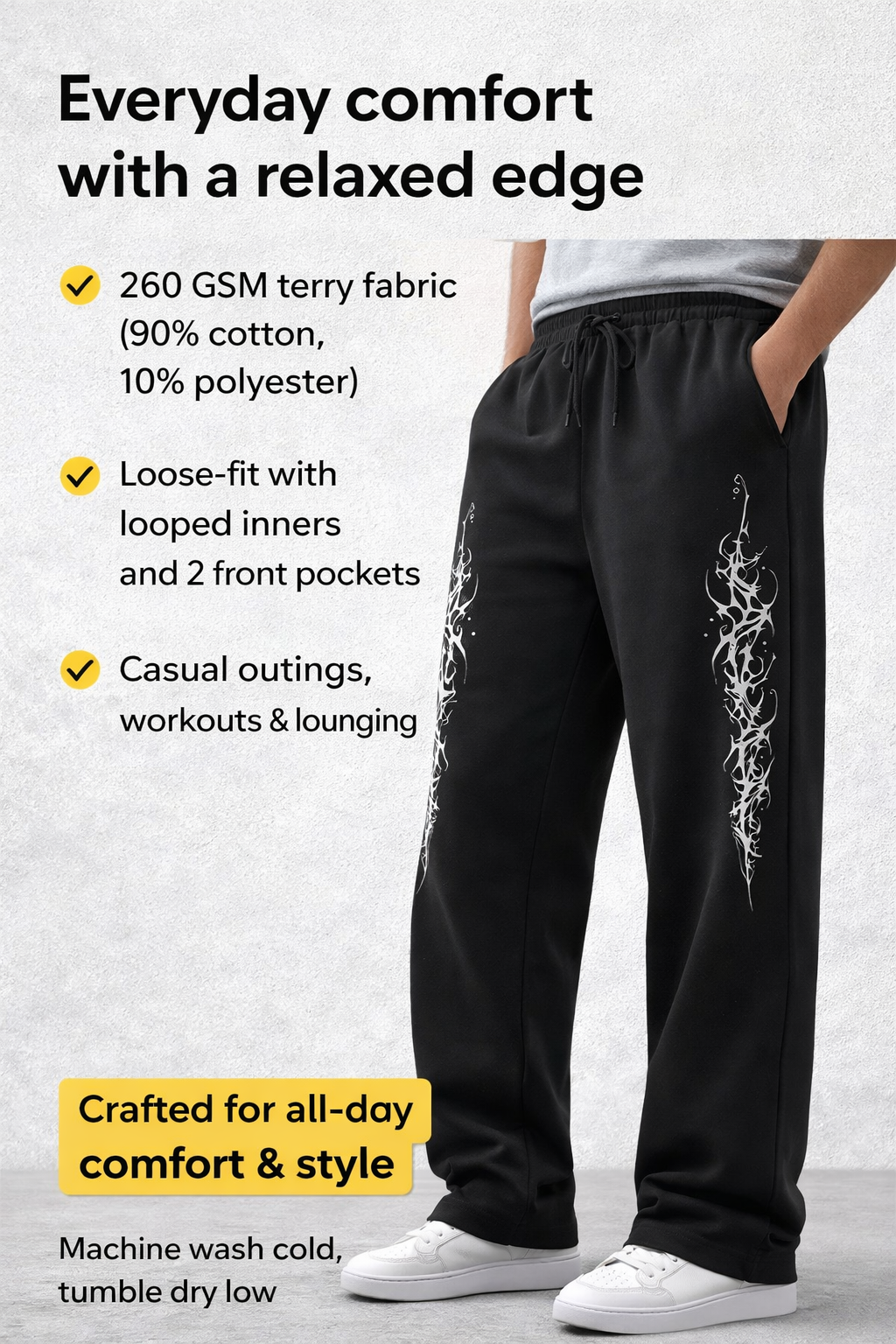 Relaxed Fit Cotton Terry Sweatpants | 260 GSM Daily Wear Comfort
