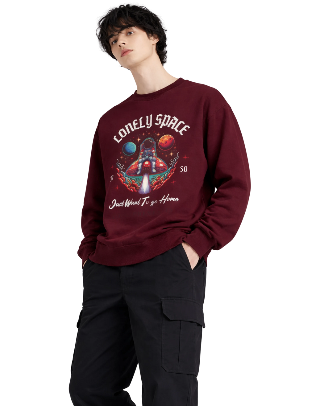 lonely-space-sweatshirt-Maroon-front.jpg