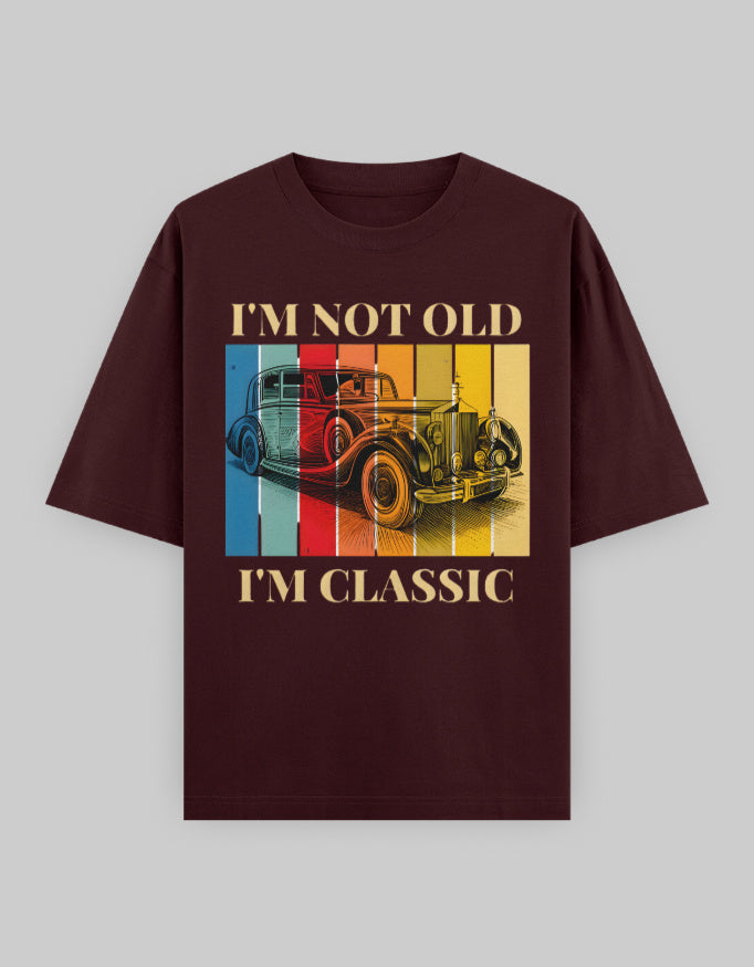 Maroon "Old but Classic" Unisex Oversized Cotton T-Shirt 240 GSM Heavyweight Drop Shoulder Streetwear- Genzprints.jpg