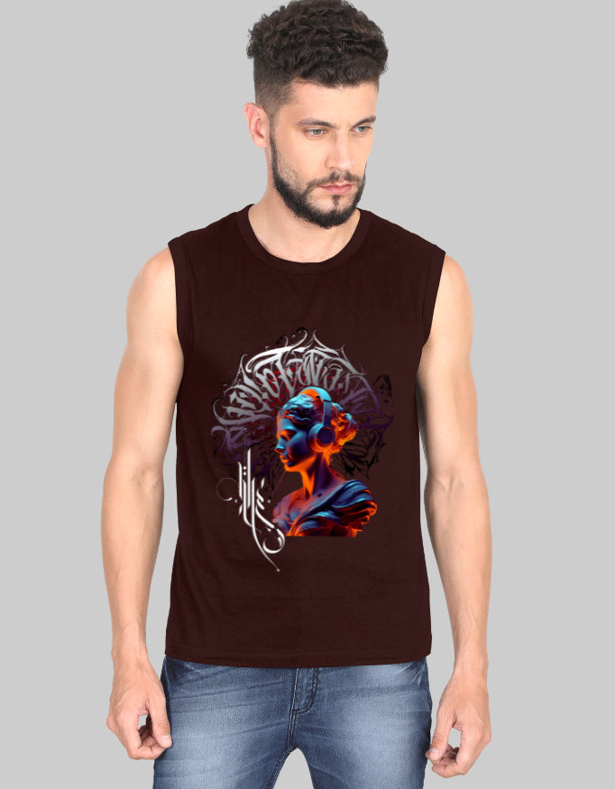 Men's Sleeveless Lightweight Cotton T-Shirt  Meroon.jpg