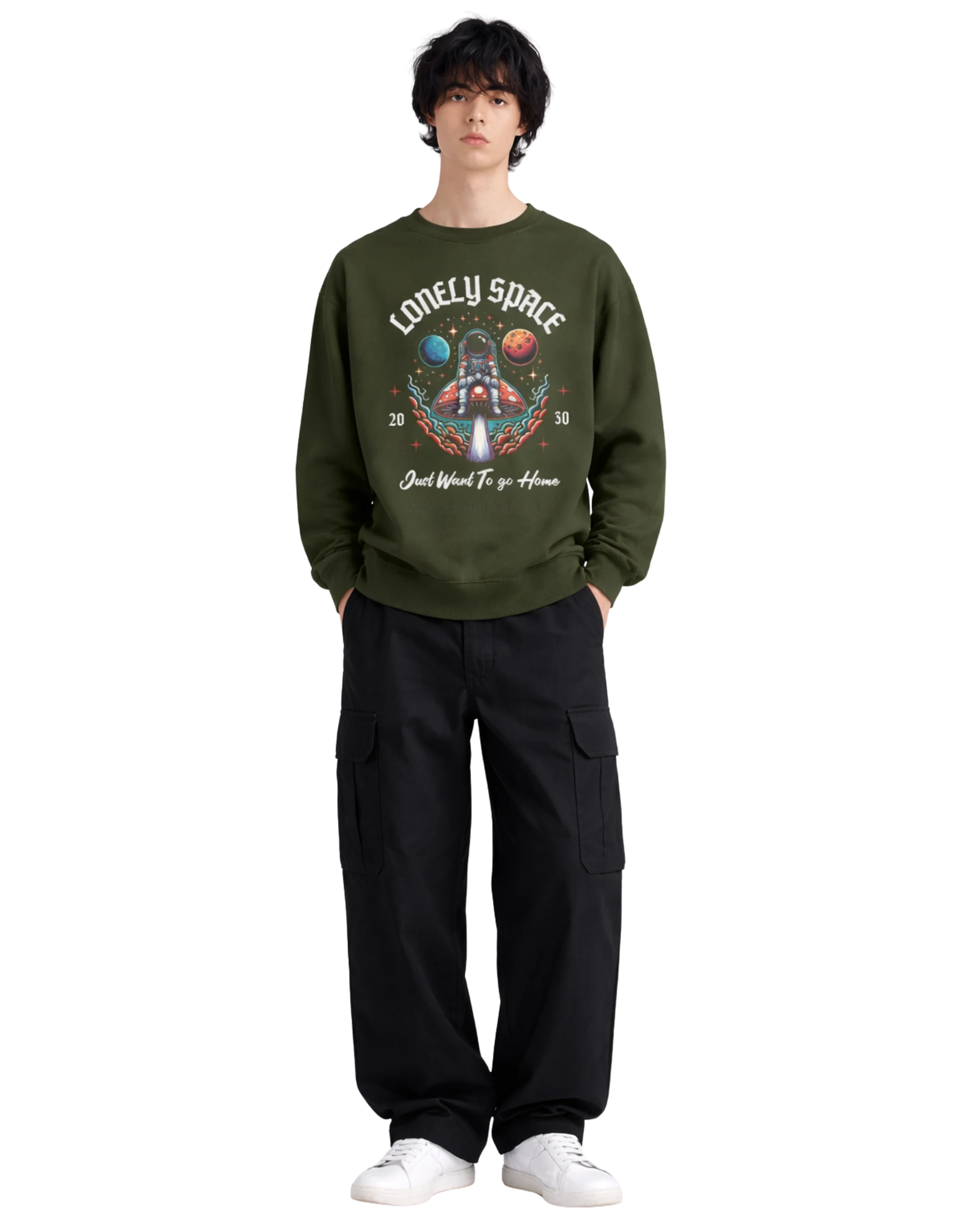 lonely-space-sweatshirt-Olive-green-front.jpg