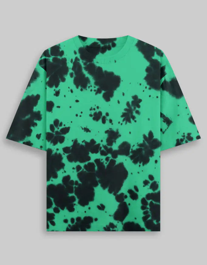 Unisex Green & Black Tie Dye Oversized T-Shirt | 260 GSM Streetwear Tee-Genzprints.jpg