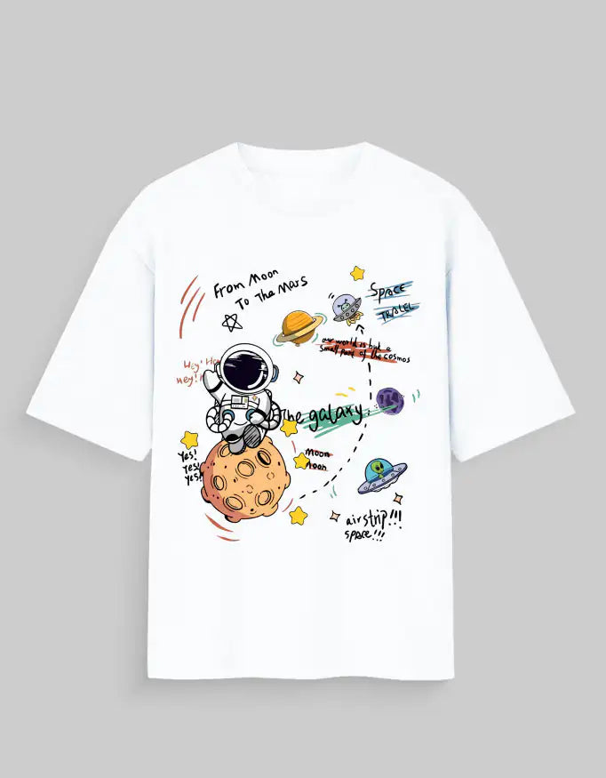 White-Moon to Mars - Unisex Oversized T-Shirt | 100% Cotton 180 GSM Streetwear Fit-Genzprints.jpg