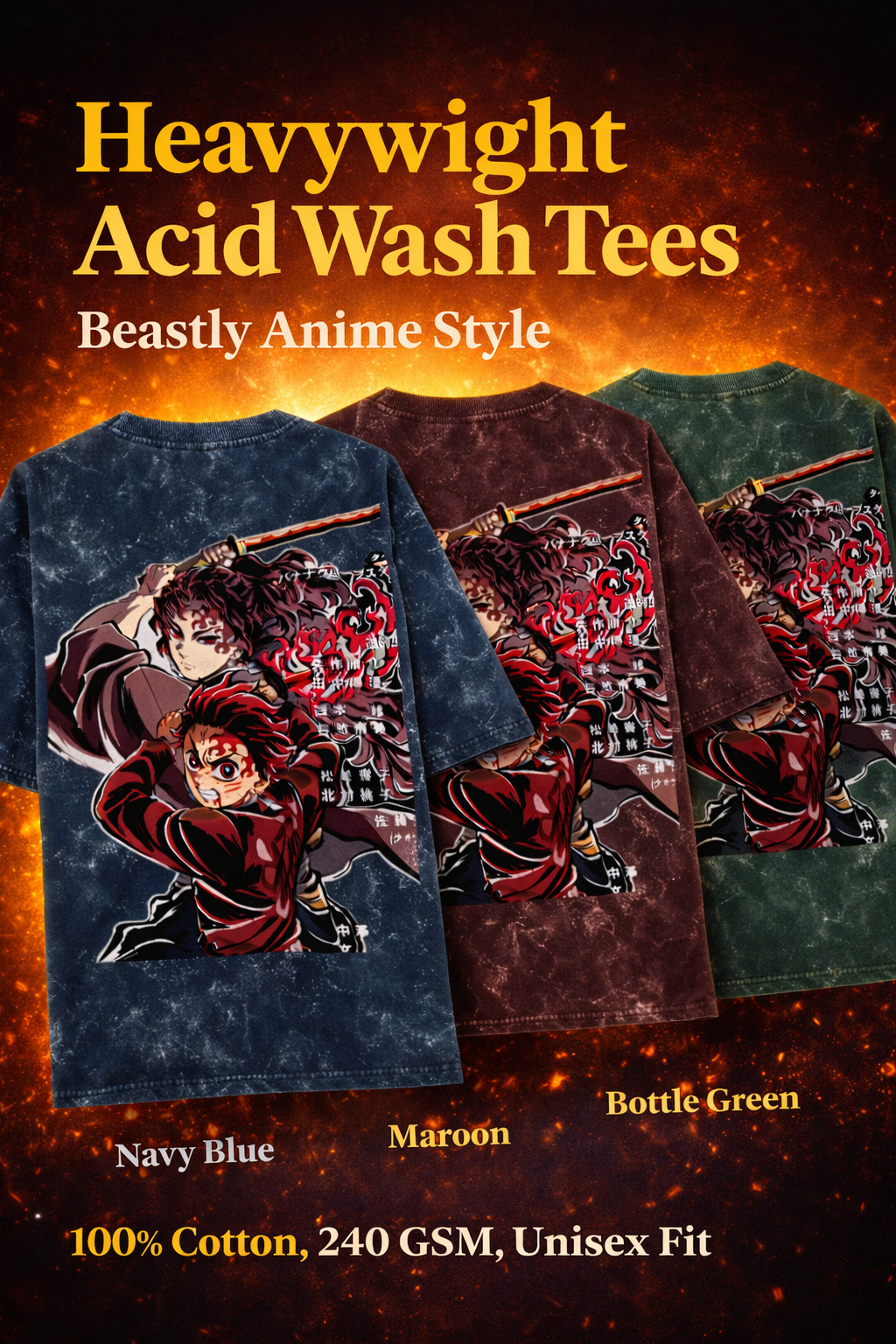 Anime Warrior Acid-Wash Oversized T-Shirt | 240 GSM Premium Cotton Streetwear
