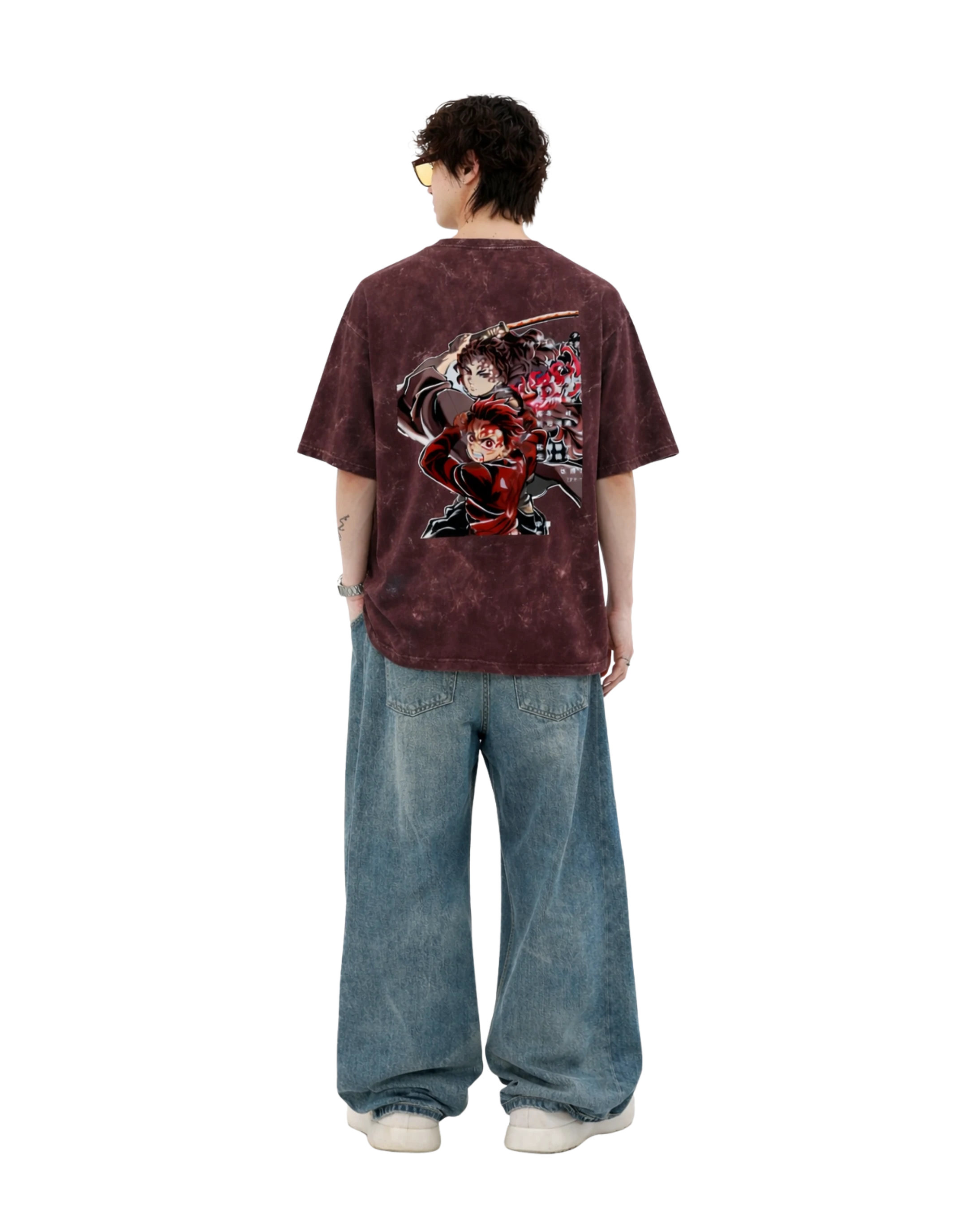 Demon Slayer Inspired Oversized T-Shirt | Acid Wash Cotton Tee 240 gsm– Genz Prints