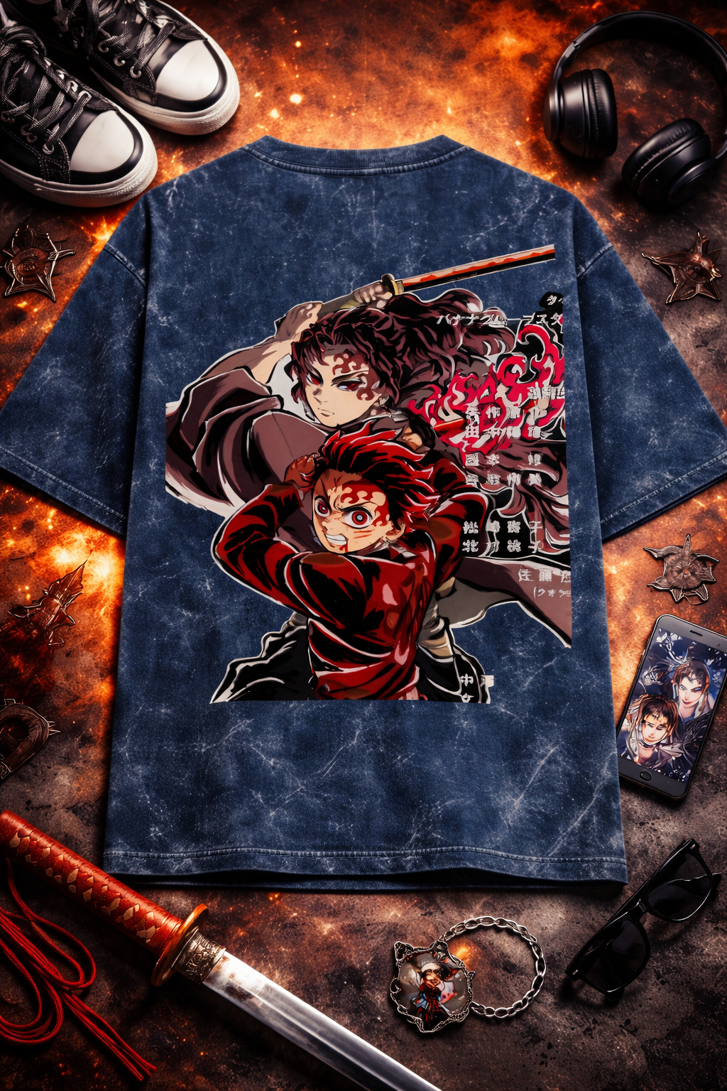 Anime Warrior Acid-Wash Oversized T-Shirt | 240 GSM Premium Cotton Streetwear