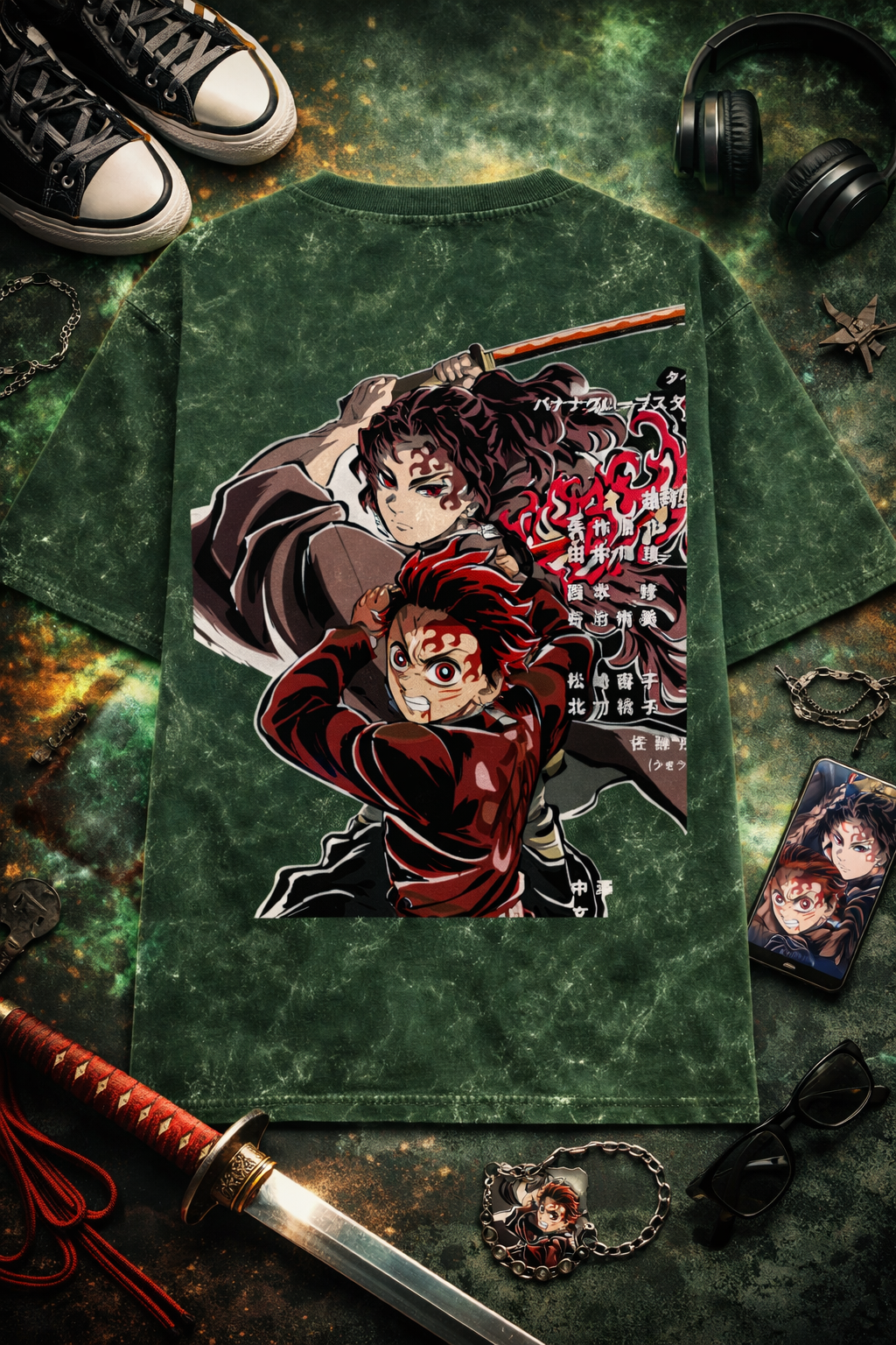 Anime Warrior Acid-Wash Oversized T-Shirt | 240 GSM Premium Cotton Streetwear