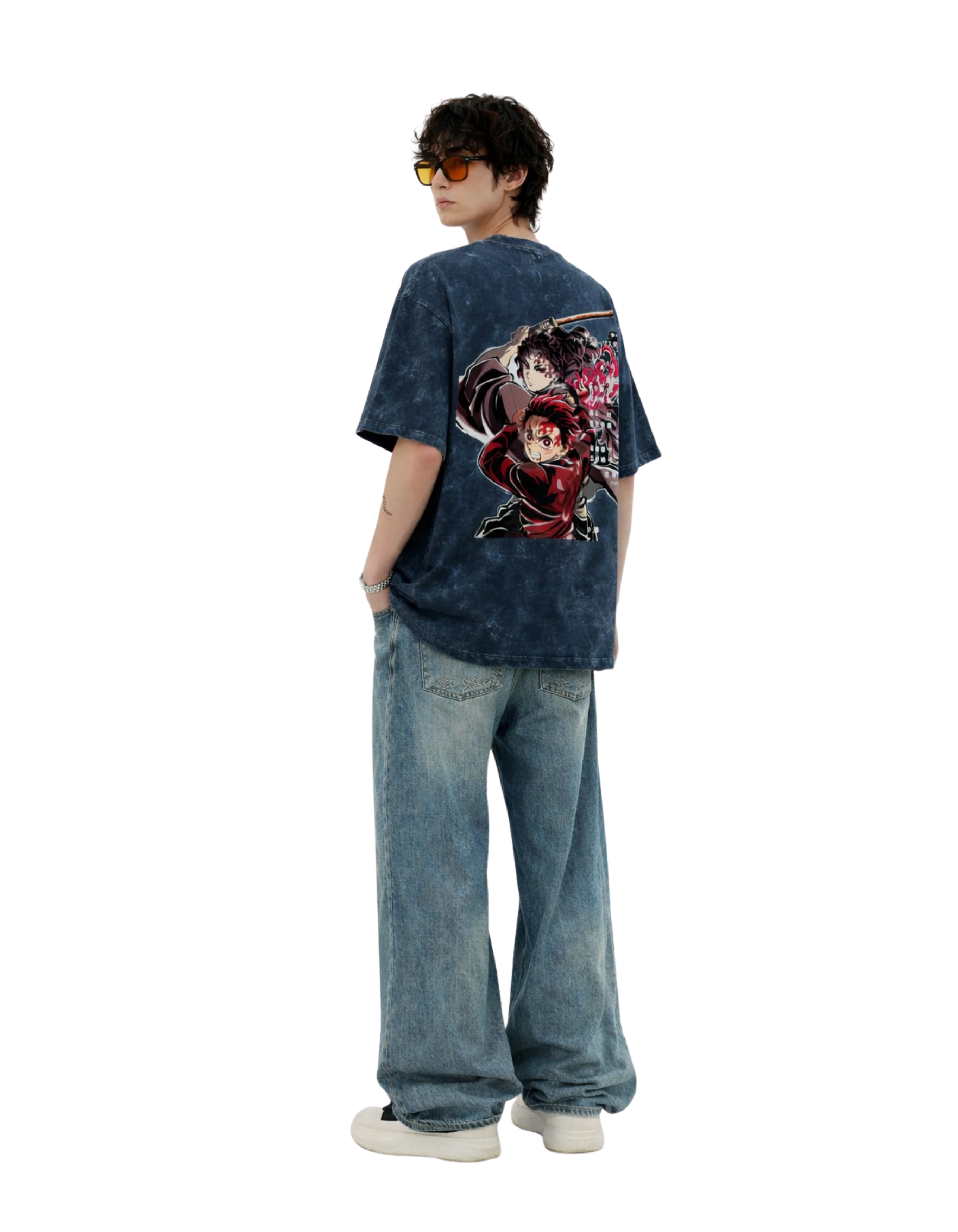 Demon Slayer Inspired Oversized T-Shirt | Acid Wash Cotton Tee 240 gsm– Genz Prints