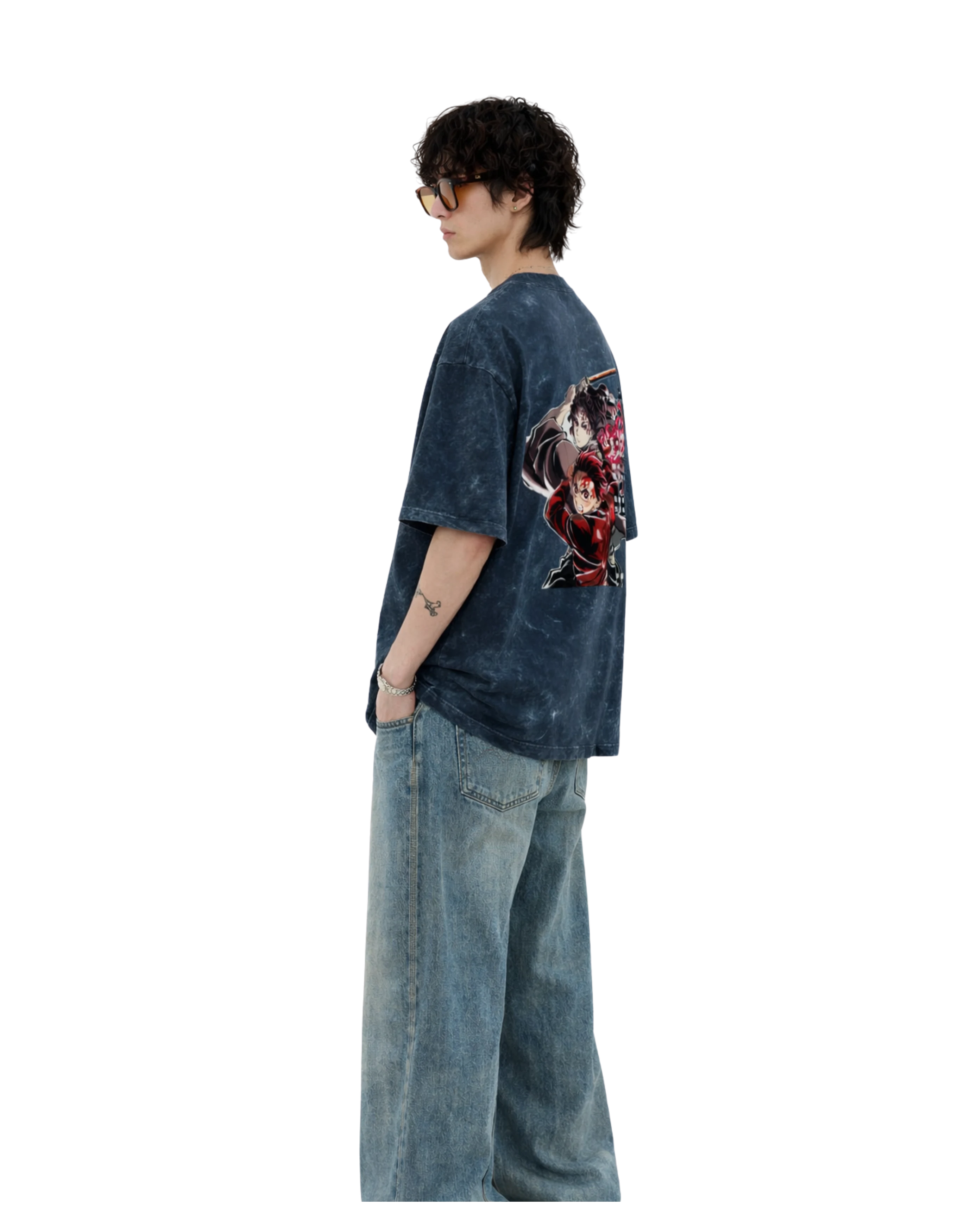 Demon Slayer Inspired Oversized T-Shirt | Acid Wash Cotton Tee 240 gsm– Genz Prints